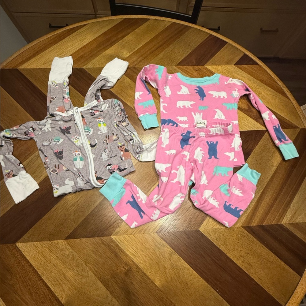 Hatley Pajama set and Little Sleepies footie pajamas 18-24 mos & 2T FLAWS